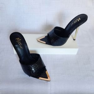 Miss Lola High Heel Mules - Black